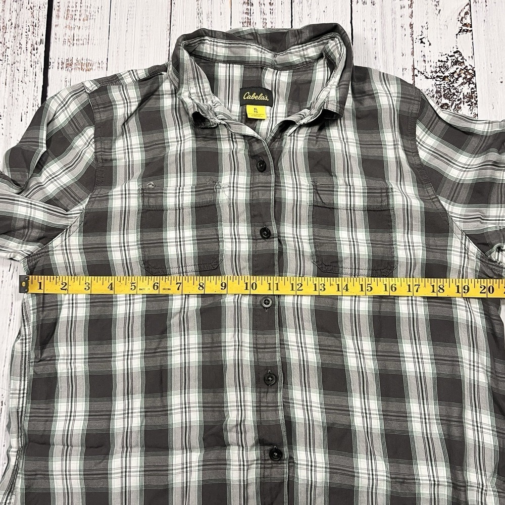 Cabela's Womens XL Shirt Gray Plaid Flannel Long Sleeve Button-Up Pockets Light - Picture 6 of 9